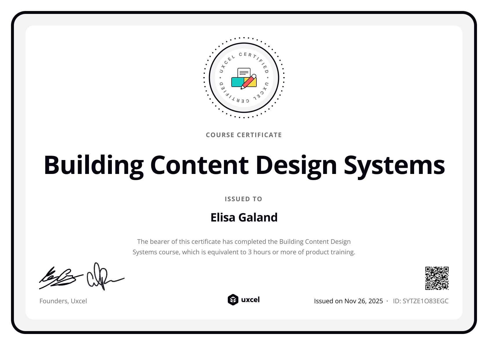 Elisa Galand's certificate